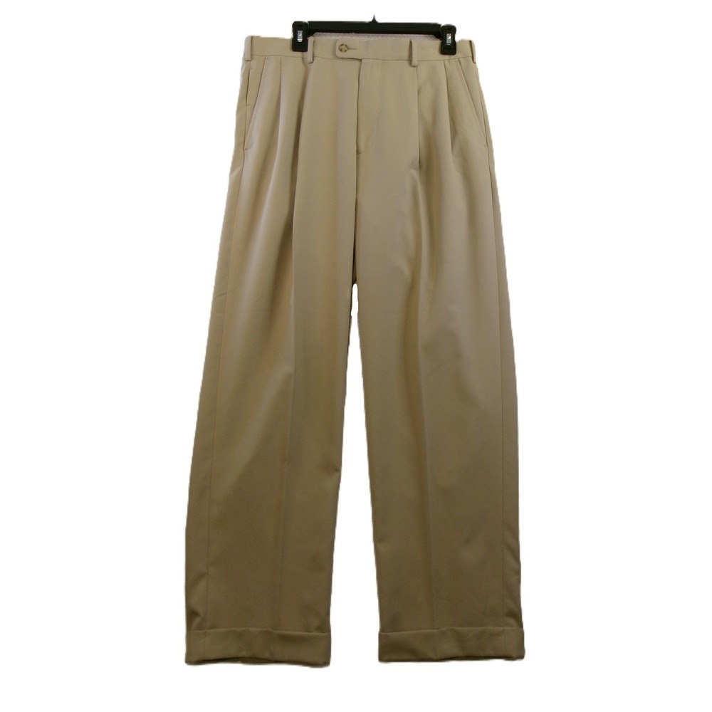 Pro Tour Pleated Golf Pants Mens 34x30 Tan‎ Cuffed Khaki Trousers
